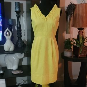 Eliza J Yellow Ruffle Bust Pleated Midi Dress sz 6
